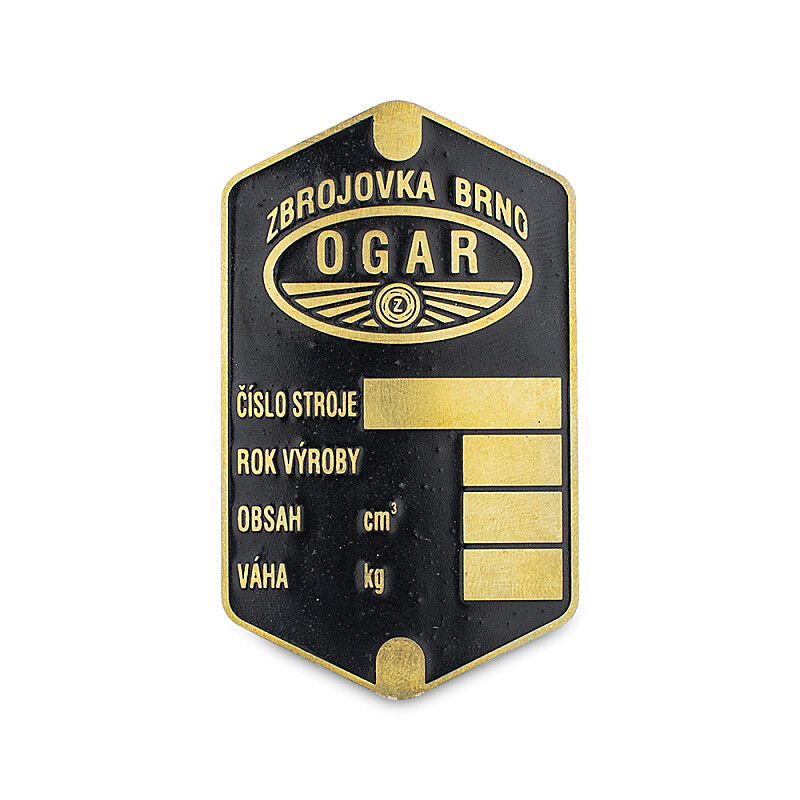 Štítok rámu Jawa 250/350 Perak/Ogar - mosadz leptaný