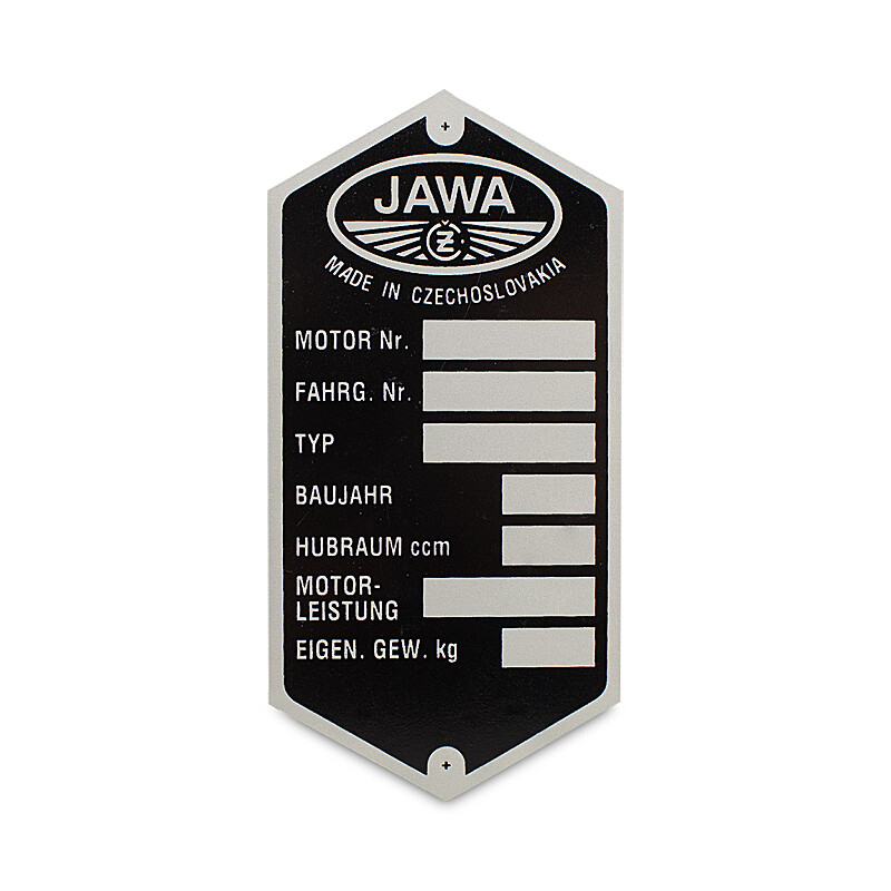 Štítok rámu Jawa 250/350 Kyvačka - Nemecky