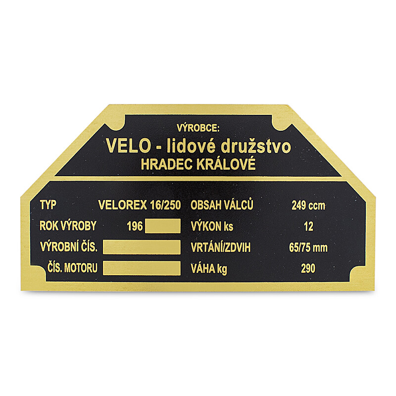 Štítok rámu Velorex 250 1960-1969 mosadz leptaný
