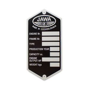 Štítok rámu Jawa 250/350 Kyvačka - Anglicky